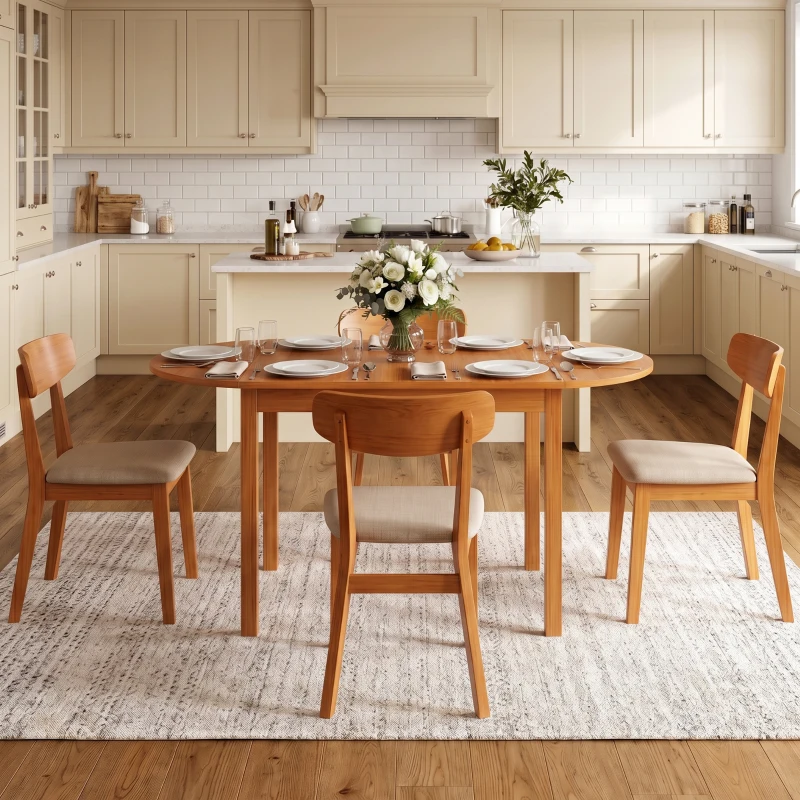 HOMCOM 55" Wood Kitchen Table, Drop Leaf Tables for Small Spaces, Walnut
