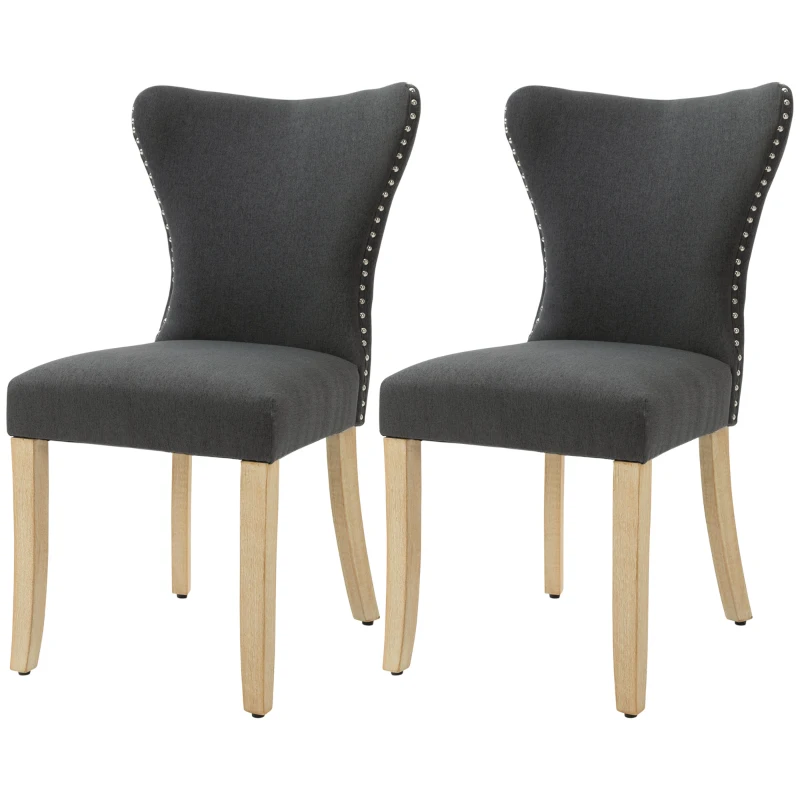HOMCOM Dining Chairs Set of 2 with Wing Backrest, Grey