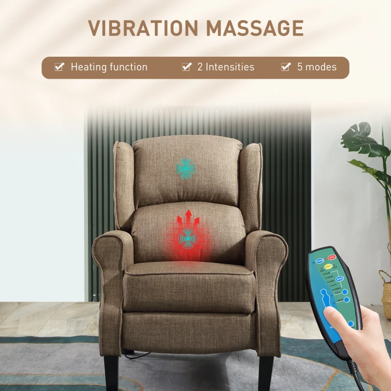 HOMCOM Vibration Massage Recliner Chair for Living Room with Heat, Wingback Single Sofa, Brown
