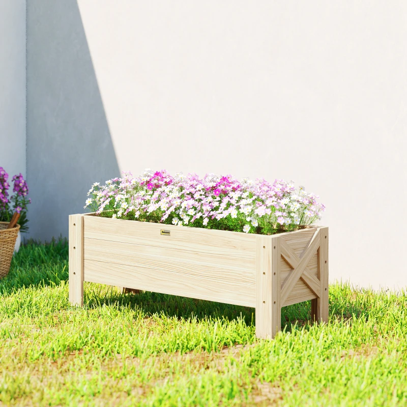 Outsunny 3.3 x 1.2 x 1.2 ft Garden Raised Bed Planter Grow Containers for Outdoor Patio Plant Flower Vegetable Pot, Natural