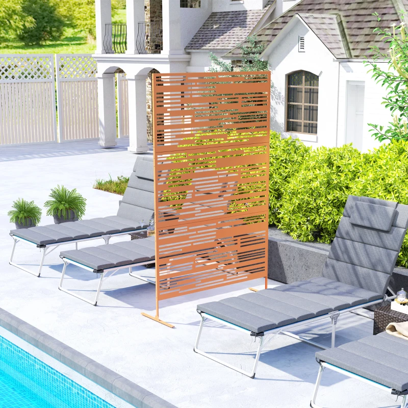Outsunny 78" H x 48" W Metal Outdoor Privacy Screen, Freestanding Decorative Privacy Fence Screen for Balcony, Brown