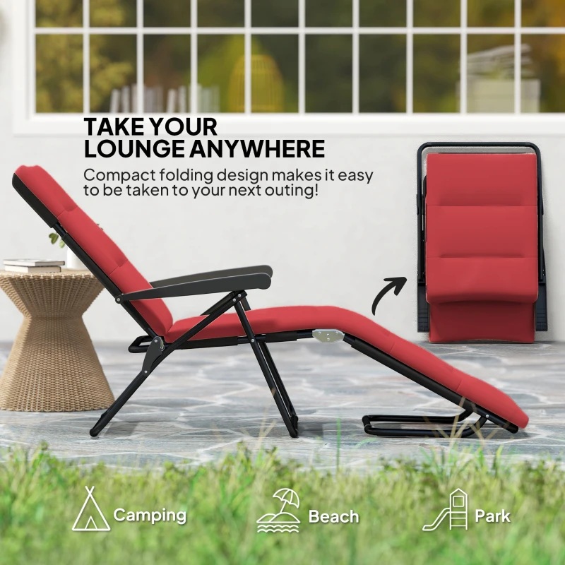Outsunny Foldable Lounge Chair, Reclining Patio Sun Lounger with 6-Position Adjustable Back, Wine Red