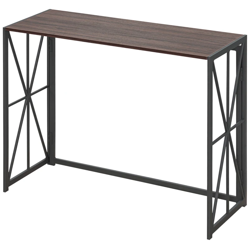 HOMCOM Folding Console Table, Industrial Sofa Table, Narrow Farmhouse Table with Metal Frame for Living Room, Entryway, Foyer, Brown
