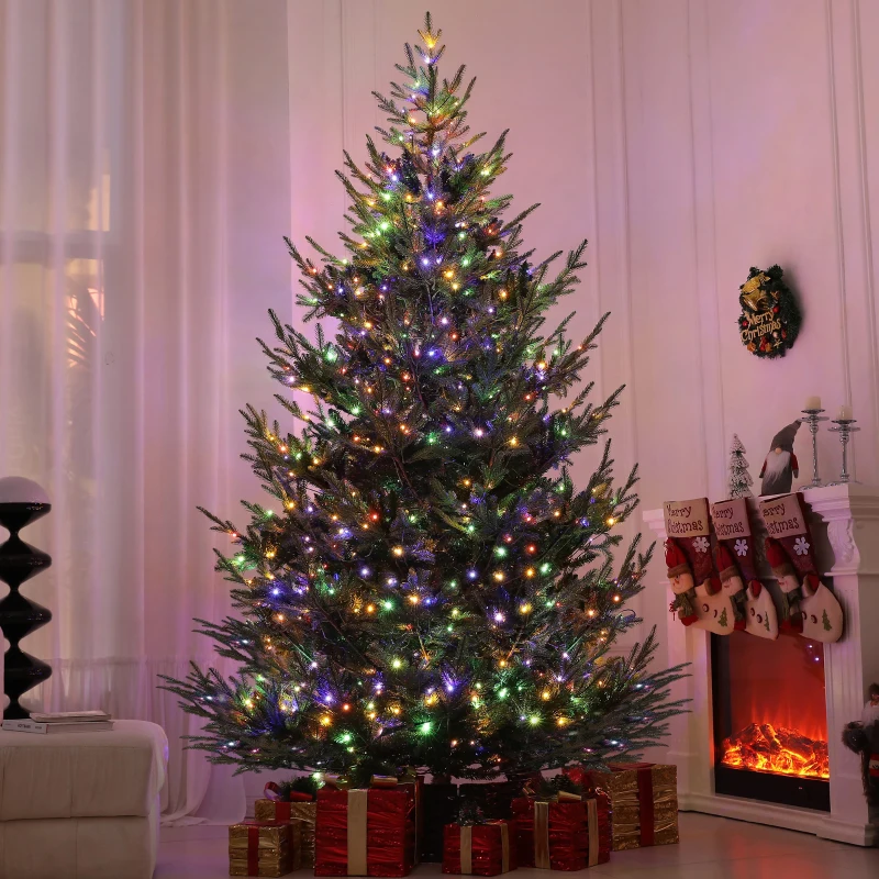 HOMCOM 9 ft Artificial Christmas Tree, Prelit Christmas Tree with 300 LED Lights, 1939 Branch Tips and Wide Metal Base, Green