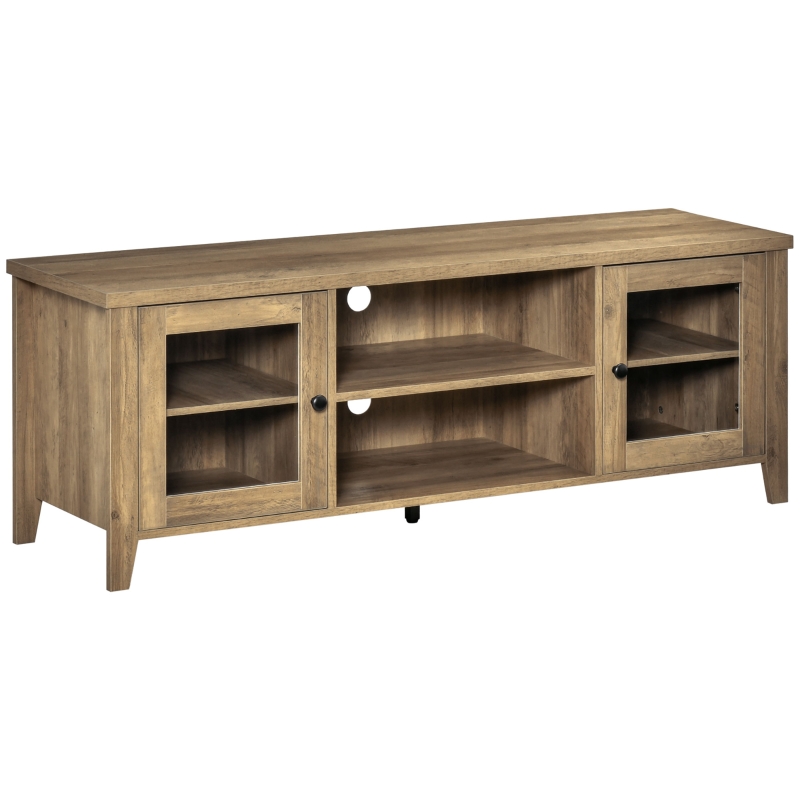 HOMCOM Modern TV Stand, Entertainment Center with Shelves and Cabinets for Flatscreen TVs up to 60" for Bedroom, Living Room, Brown Wood Grain
