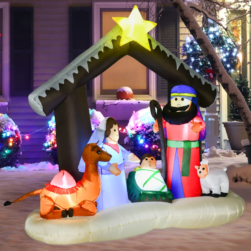 HOMCOM 6' Christmas Inflatable Nativity Scene, Outdoor Blow-Up Yard Decoration with LED Lights Display