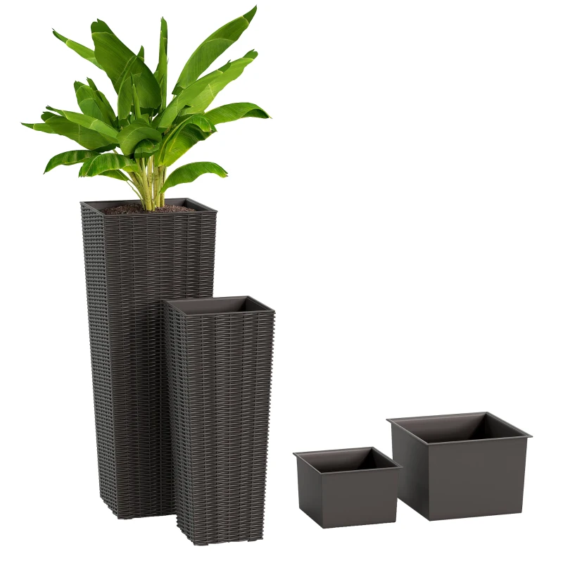 Outsunny Set of 2 Tall Planters for Outdoor Plants with Drainage Holes, Outdoor Flower Pots for Entryway, Patio and Deck