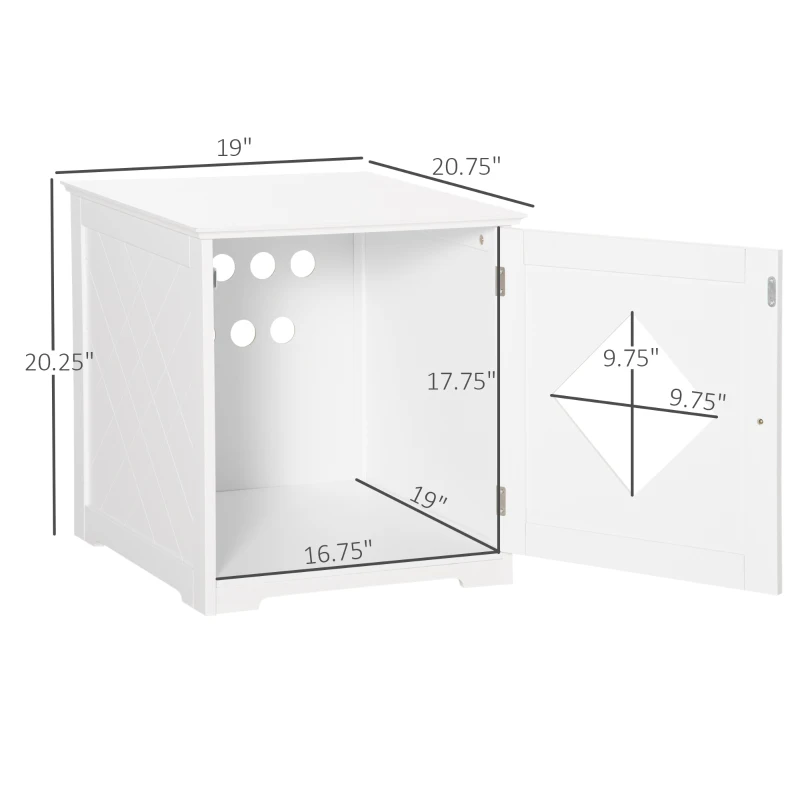 PawHut Cat Litter Box Enclosure End Table, Indoor Cat Washroom with Magnetic Door, Hidden Litter Box Nightstand with Large Tabletop, Easy Assembly, White