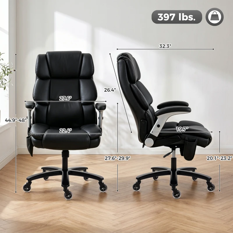 HOMCOM Ergonomic Office Chair with Inflatable Adjustable Lumbar Support, 400 Lbs Heavy Duty High Back Desk Chair, Black