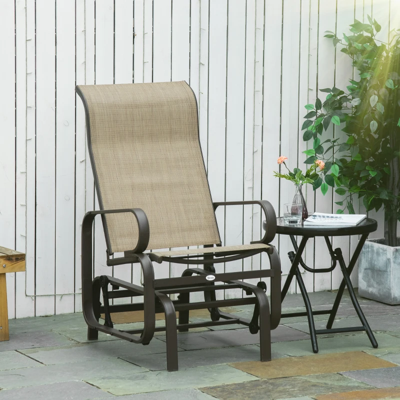Outsunny Gliding Lounger Chair, Single Rocker with Lightweight Metal & Mesh Construction, Tan(m-2)