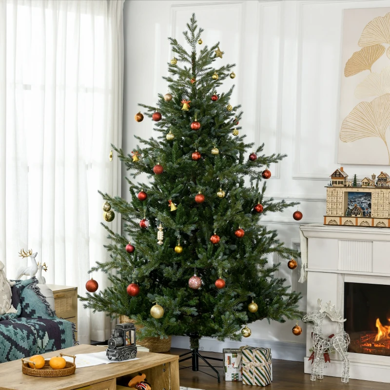 HOMCOM 7.5' Artificial Wide Christmas Tree Holiday Décor, with Easy-to-Shape Branches, Auto Open, Steel Base, Green