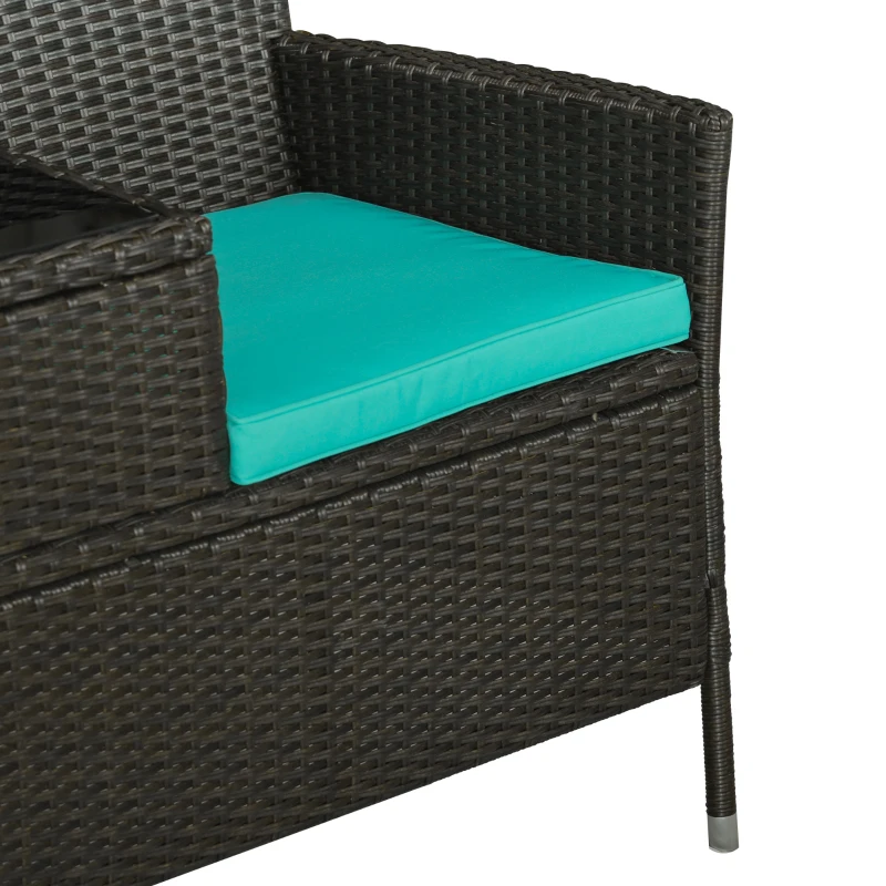 Outsunny Outdoor Patio Loveseat Conversation Furniture Set, Cushions & Built-in Coffee Table, Small 2-in-1 2 Person Seating for Front Porch, Balcony, Blue