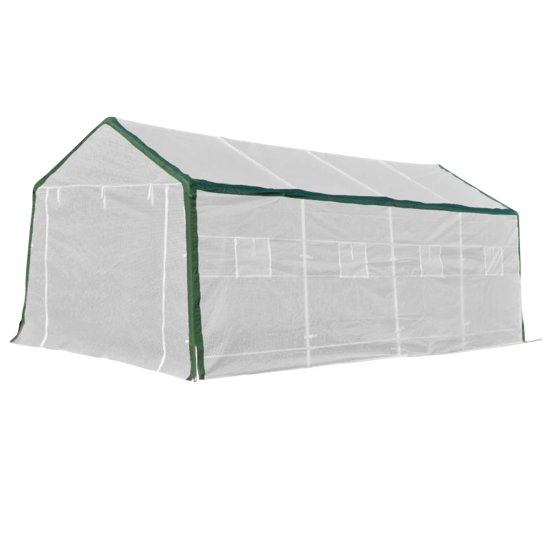 Outsunny 20' x 10' x 8' Heavy-duty Greenhouse, Walk-in Hot House with Windows and Roll Up Door, PE Cover, Steel Frame, White