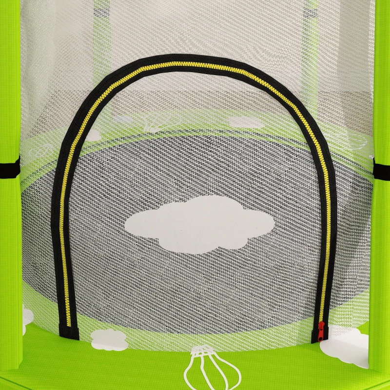 Qaba 4.6FT Toddler Trampoline w/ Safety Net, Recreational Trampoline for Indoor Outdoor, Cloud Pattern, Green