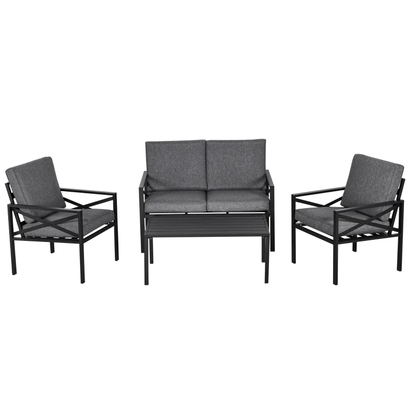 Outsunny 4-Piece Patio Furniture Set Garden Conversation Set with Soft Washable Cushions & Strong Steel Frame, Grey