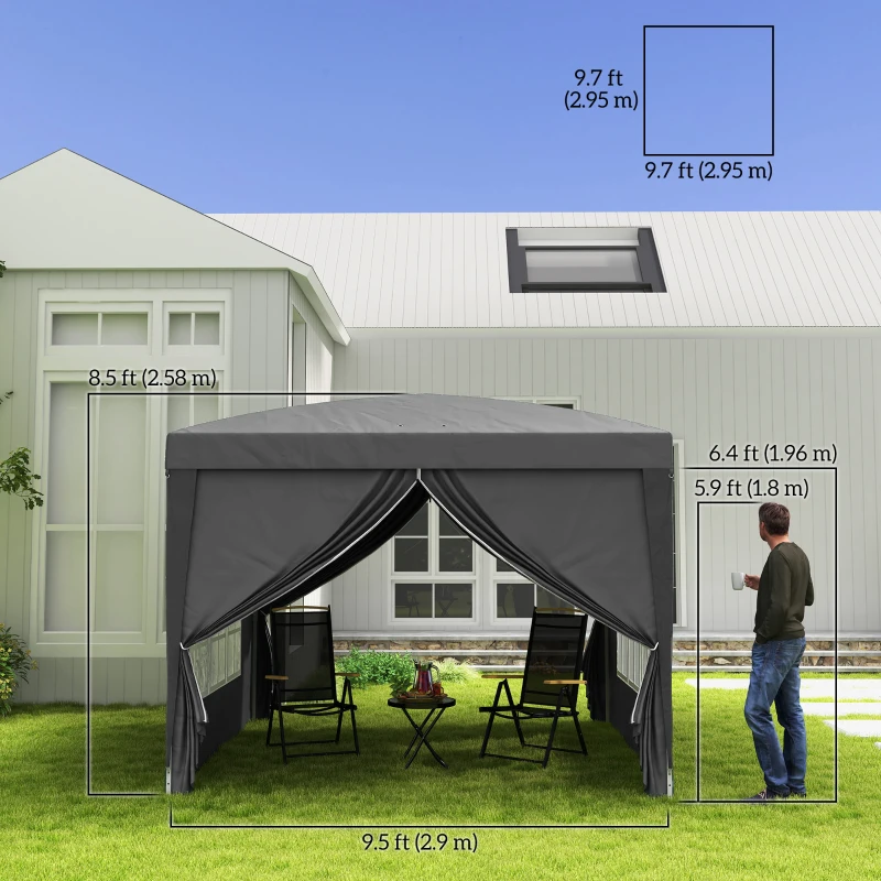 Outsunny 10'x10' Outdoor Pop Up Party Tent Wedding Gazebo Canopy with Carrying Bag (Grey)