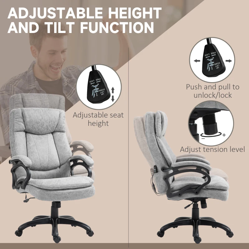 HOMCOM 6 Point Vibration Massage Office Chair with Heat, Microfibre Fabric Comfy Computer Desk Chair, Gray