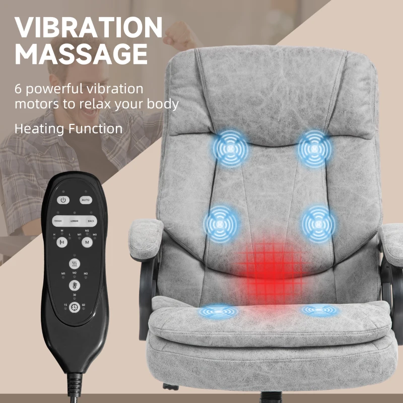 HOMCOM 6 Point Vibration Massage Office Chair with Heat, Microfibre Fabric Comfy Computer Desk Chair, Gray