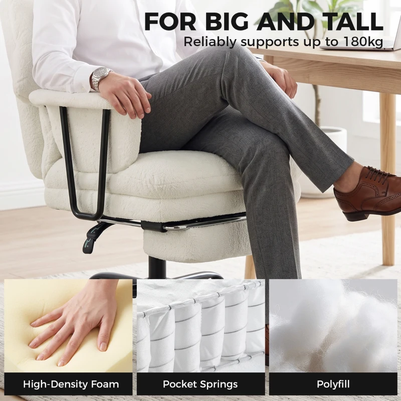 HOMCOM Office Chair, 400 lbs Heavy Duty Linen Computer Desk Chair with Lumbar Support, Wide Seat, Spring Cushion, Cream White