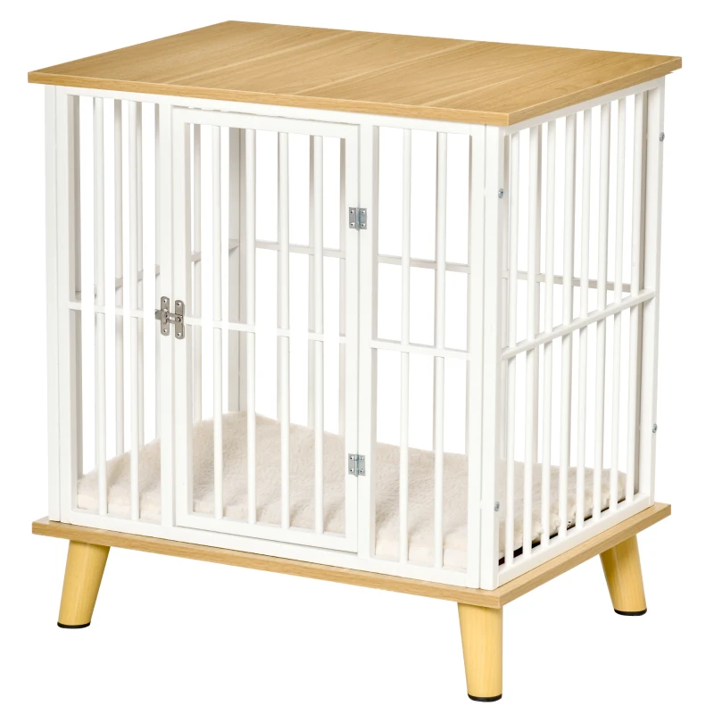 PawHut Dog Crate, Furniture Style Pet Cage Kennel, End Table, Decorative Dog House, with Soft Cushion, Wooden Top, Door, for Small Dogs, Indoor Use, Oak