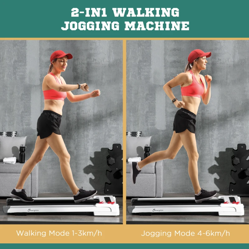 Soozier Compact Walking Pad, 2-in1 Under Desk Treadmill, Walking Jogging Machine with Bluetooth, Remote Control, 12 Pre-Programs, Transport Wheels, Installation-Free, for Home Gym Office