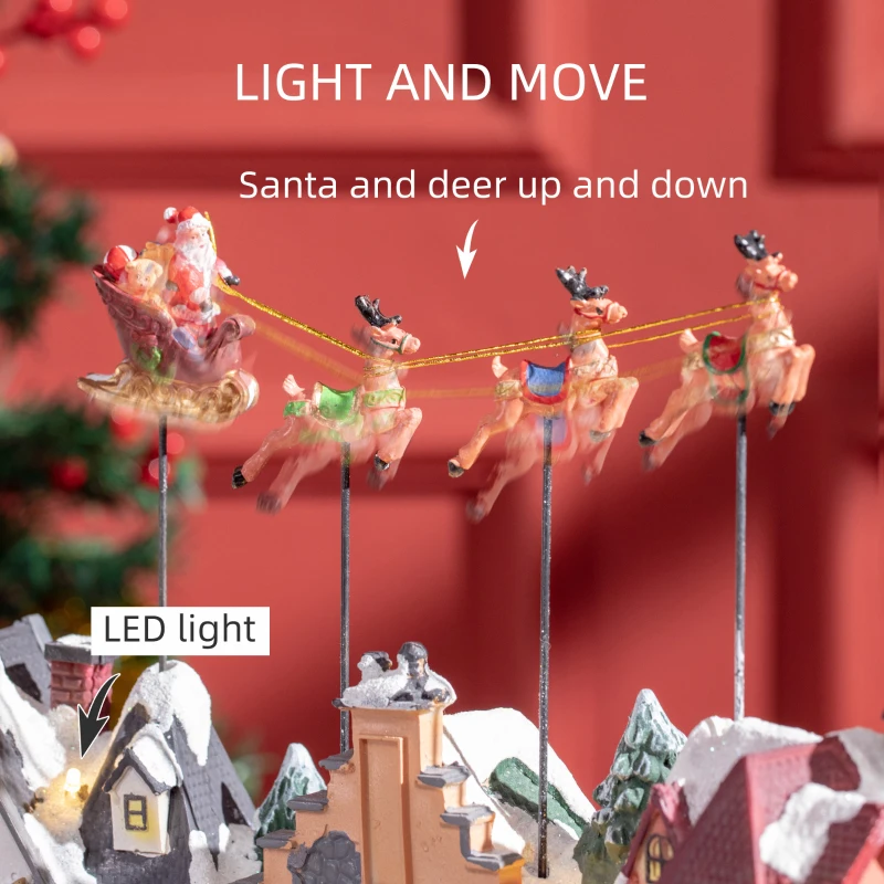 HOMCOM Christmas Village, Santa & Deer Skating Pond Animated Winter Wonderland Set with Multicolored LED Light, Battery Operated Christmas Decoration