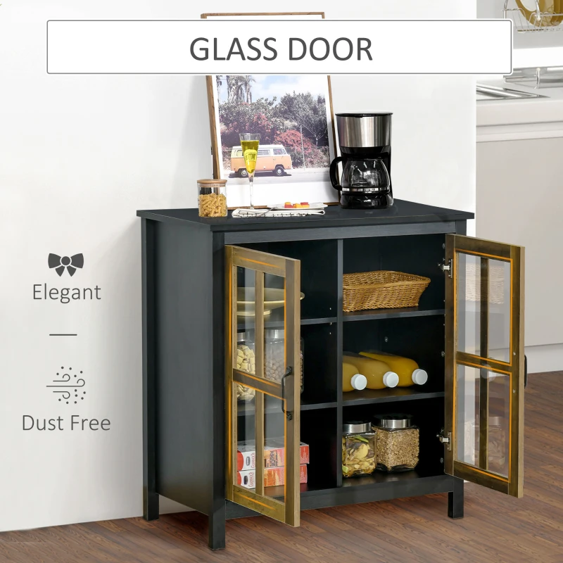 HOMCOM Sideboard Buffet Cabinet, Glass Door Kitchen Cabinet with Storage, Accent Entryway Cabinet with Adjustable Shelf for Living Room, Black Wood Grain