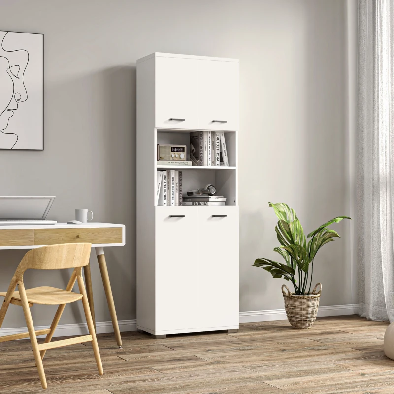 kleankin Bathroom Cabinet, Freestanding Linen Cabinet with Open Shelves and Cupboards, 23.6"x13.2"x72", White