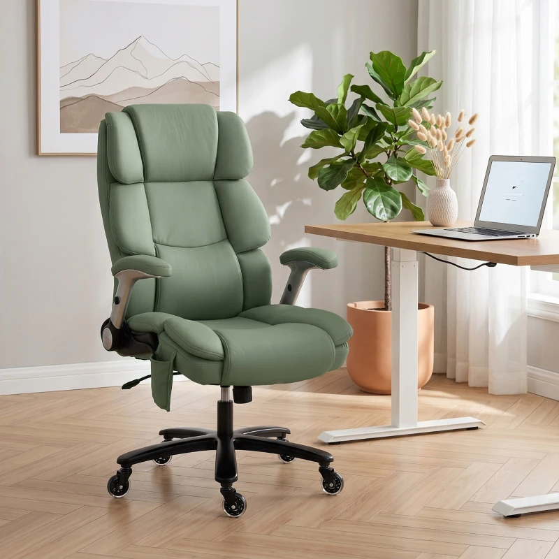 HOMCOM Ergonomic Office Chair with Inflatable Adjustable Lumbar Support, 400 Lbs Heavy Duty High Back Desk Chair, Light Green