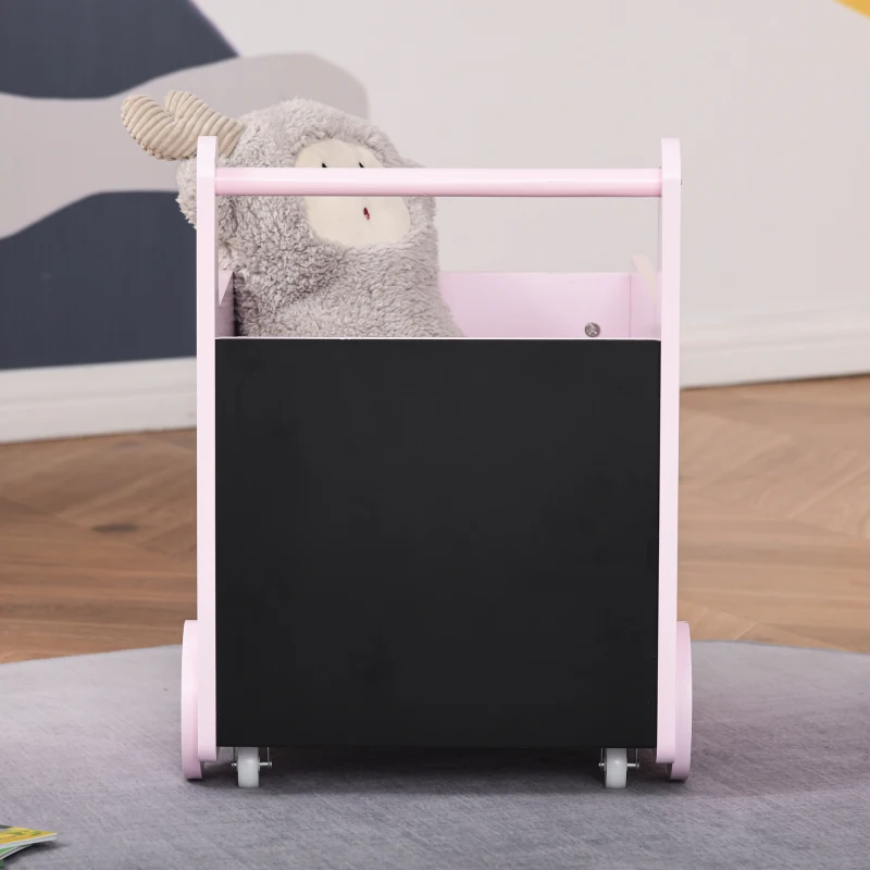Qaba's Kids' Storage Cabinet, Organizer for Books, Crafts, Rollable Toy Chest Safely Transport Bookshelf with Included Wheels, Clean Play Room, Pink