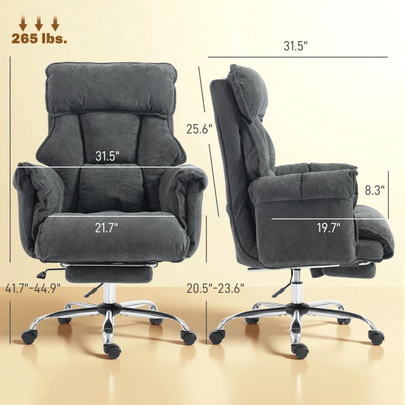 HOMCOM Executive Office Chair, Reclining Computer Chair with Footrest, High Back, Headrest, Adjustable Height, Dark Gray