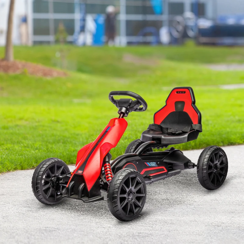 Aosom 12V Electric Go Kart for Kids, Ride On Toy with EVA Tires, 2 Speeds, Adjustable Seat, Safety Belt for 3-8 Years, Red