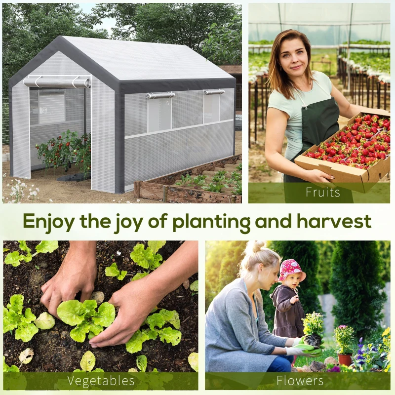 Outsunny 12' x 7' x 7' Greenhouse, Walk-in Outdoor Tunnel Green House with PE Cover, Steel Frame