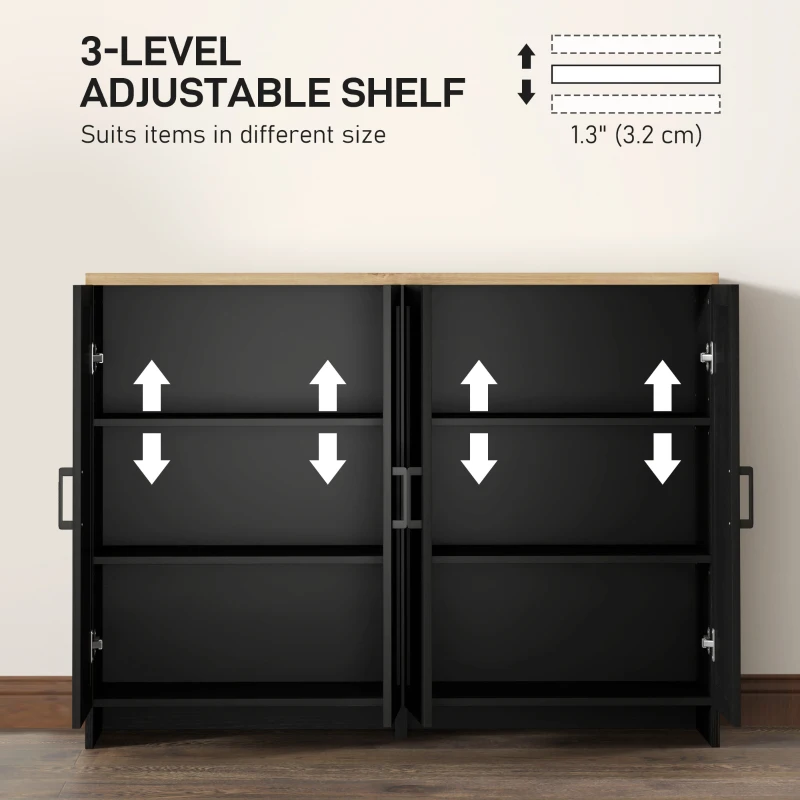 HOMCOM Modern Sideboard Buffet Cabinet, Modern Kitchen Storage Cabinet with 4 Doors Adjustable Shelves, for Dining Room, Black