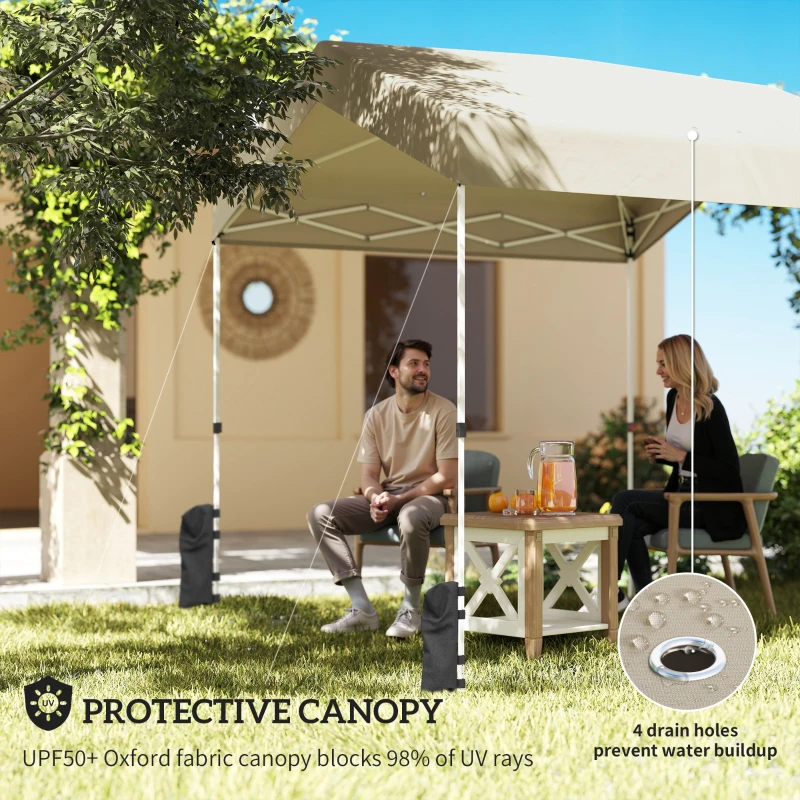 Outsunny 8 x 8 ft Pop Up Canopy Tent with 1-Button Push Easy Setup, UPF 50+ A-Frame Outdoor Instant Canopy, Beige