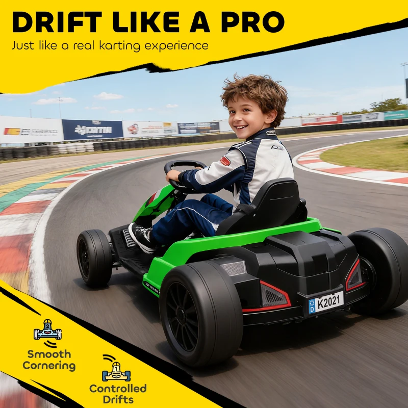 Qaba 24V Electric Go Kart with Dual 150W Motors, Adjustable Seat & 11.2MPH High Speed, Slow Start, 5-Point Harness, Green
