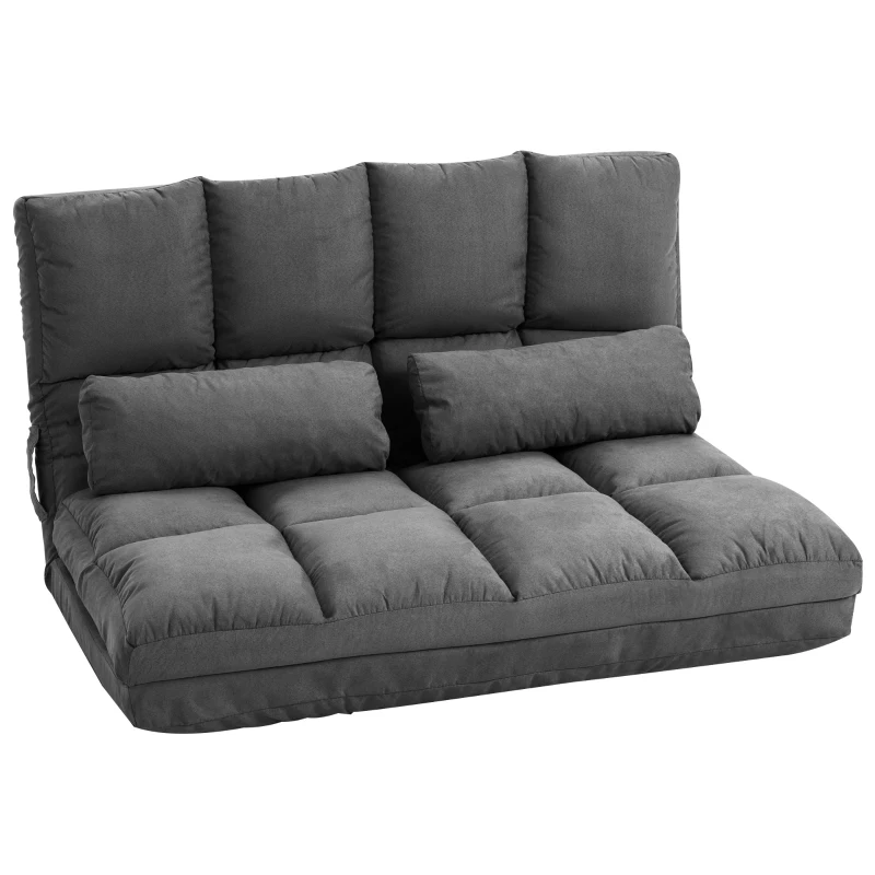 HOMCOM Convertible Recliner Sofa, Folding Floor Sofa Chair with Adjustable Backrest and Headrest, Dark Gray