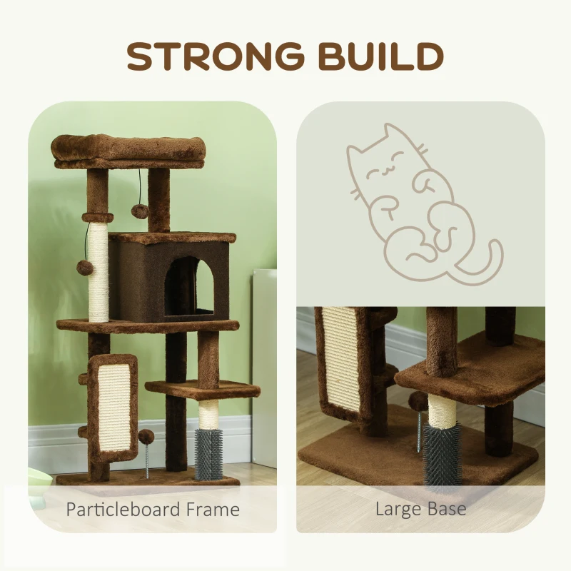 PawHut 41 Inch Cat Tree with Scratching Posts, Cat Bed, Condo, Grooming Brush, Jumping Platforms, Toy Balls, Anti-tip Kit