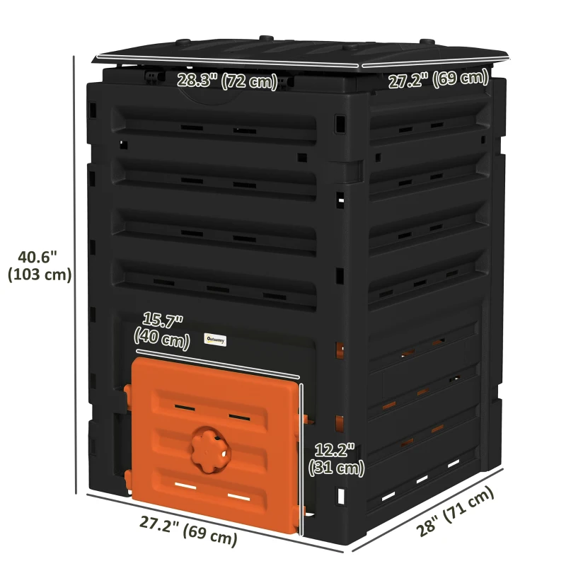 Outsunny Compost Bin, Garden Composter with 80 Vents and 2 Doors, 120 Gallon (450L), Orange
