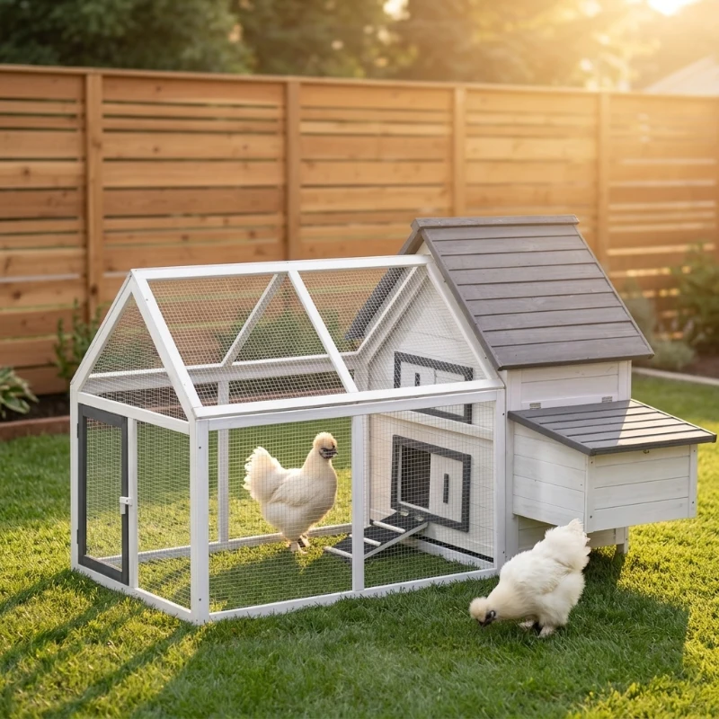 PawHut 65" Chicken Coop Wooden Chicken House Rabbit Hutch Poultry Cage Hen Pen Backyard with Nesting Box, Ramp, Run