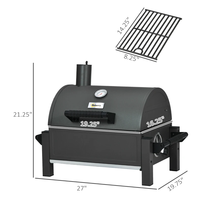 Outsunny Tabletop Charcoal Grill, Portable BBQ with Ash Catcher and Thermometer for Backyard, Camping, Picnic, Black