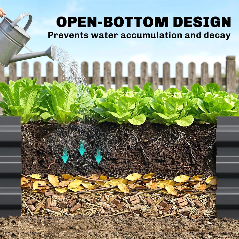 Outsunny 8x2x1ft Galvanized Raised Garden Bed Kit with Safety Edging for Flowers, Herbs and Vegetables, Dark Gray