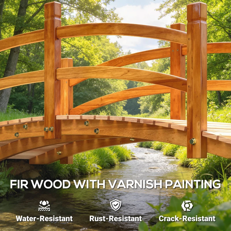 Outsunny 6FT Wooden Garden Bridge Classic Arc Footbridge with Guardrails for Stream Pond Walkway, Orange