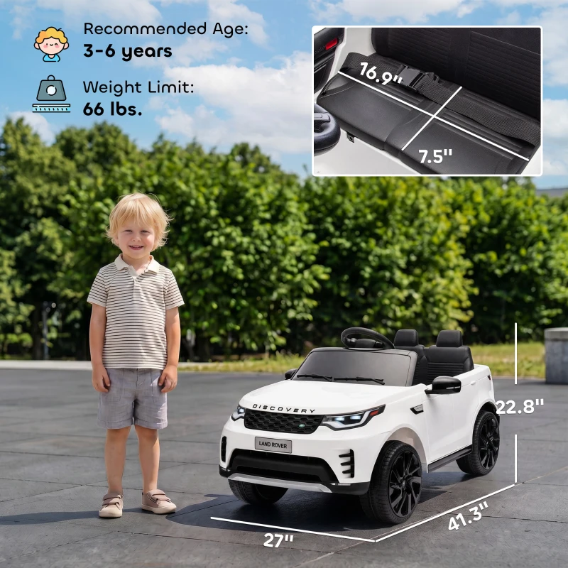Qaba 12V Electric Car for Kids, Licensed Land Rover Ride on Car with Parent Remote, Soft Start, 4 Wheel Suspension, White