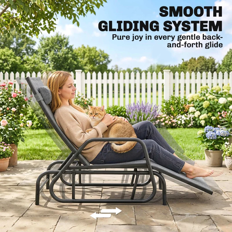 Outsunny Outdoor Glider Lounge Chair, 3-Position Adjustable Tanning Chair Recliner with Headrest for Garden, Yard, Pool, Grey
