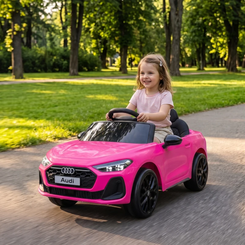 Qaba Audi A5L Licensed Electric Ride on Car for Kids 3-6 with Remote Control Dual Motors 4-Wheel Suspension Music, Pink