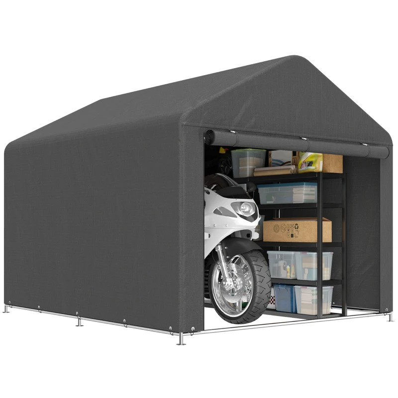 Outsunny 6.6' x 7.8' Portable Shed, Waterproof Bike Tent with Roll-up Zipper Door and Galvanised Steel Frame, Dark Grey