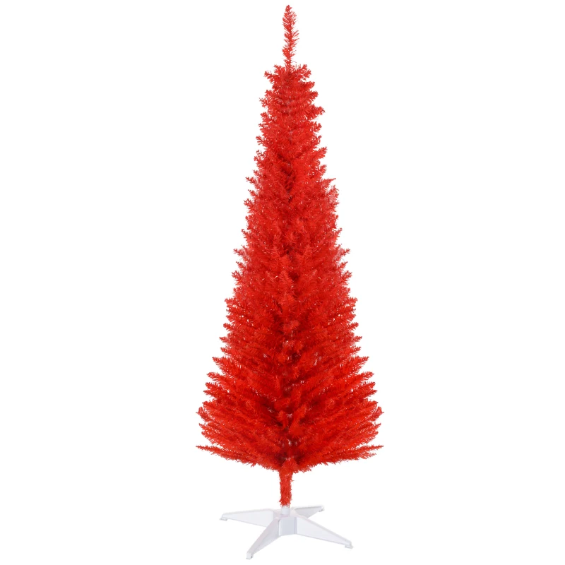 HOMCOM 5FT Decorated Christmas Tree, Pencil Christmas Tree with 294 Realistic Branch Tips and Plastic Stand, Red