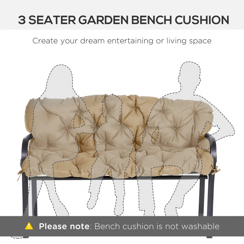 Outsunny Porch Swing Cushion Garden Bench Cushion with Backrest, Non-Slip 3-Seater Soft Pad, 59.1" x 38.6", Khaki