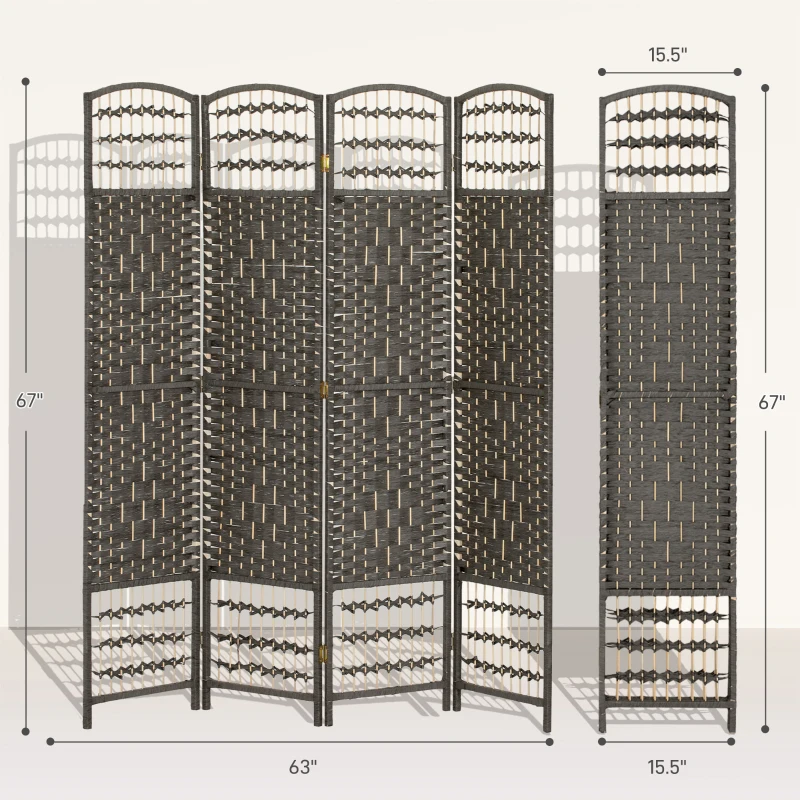 HOMCOM 4 Panel Room Divider, Folding Screen, 5.6', Dark Gray